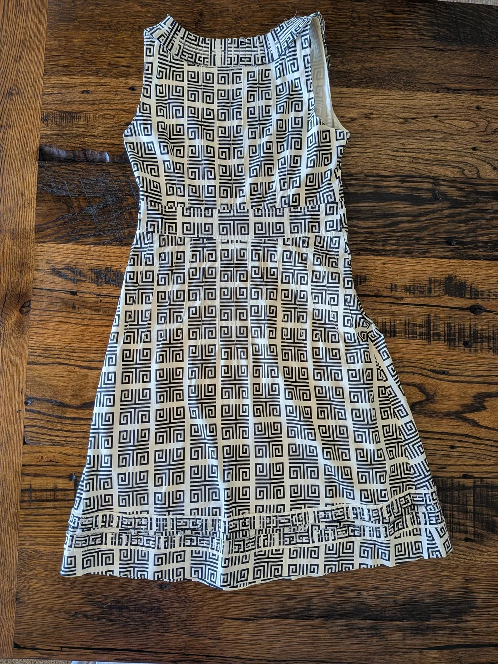 Tory Burch Navy and Cream Geometric Sleeveless Cotton Dress